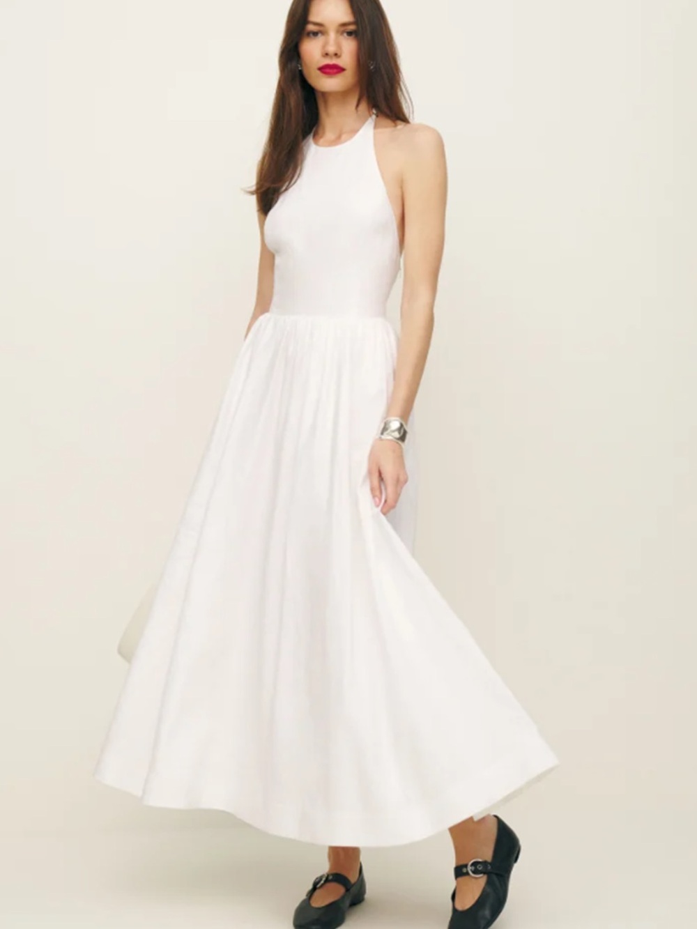 NWT Reformation Percy Linen Dress White Halter Backless Midi Size 4